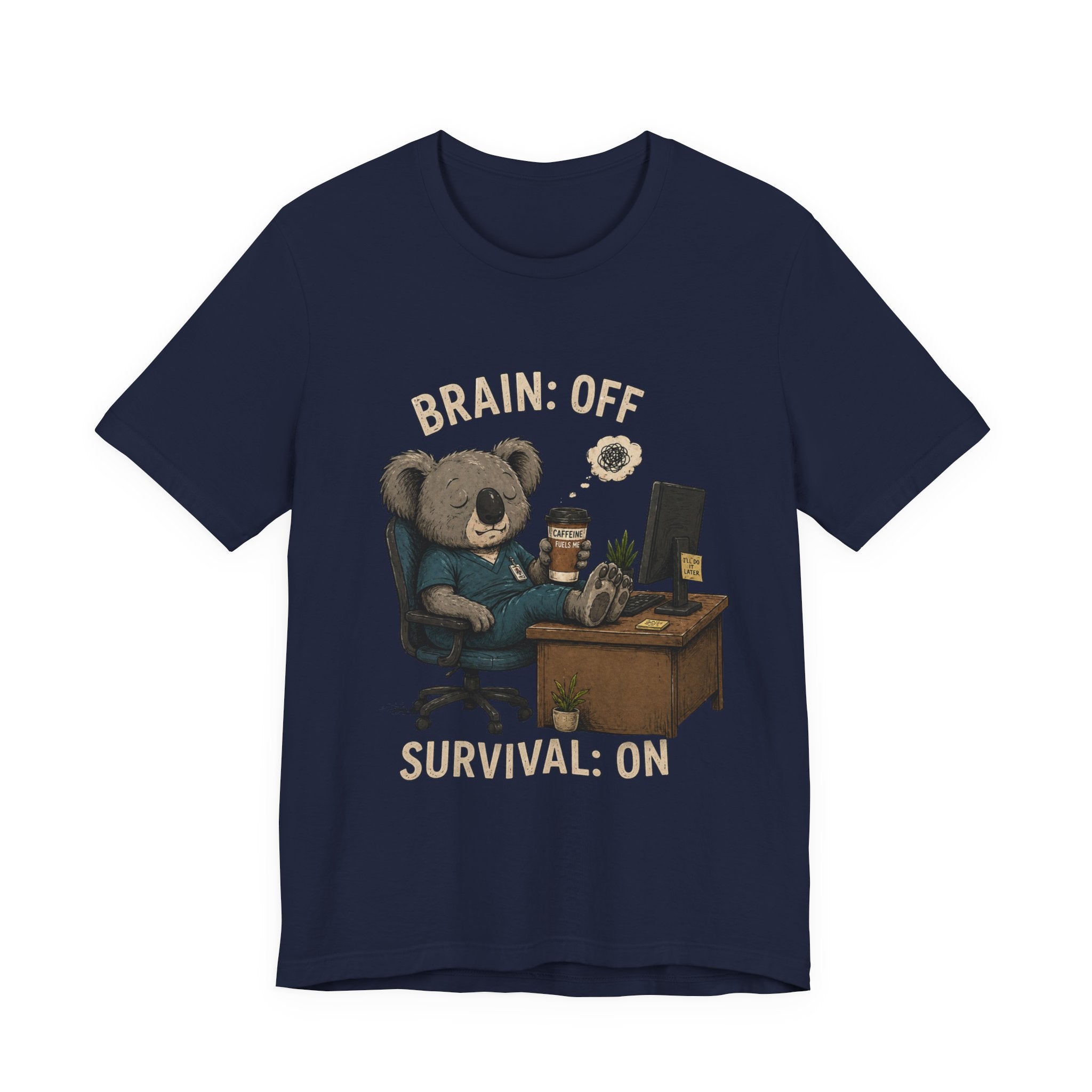 Brain Off Survival On Tee — Relaxed Koala Coffee T‑Shirt