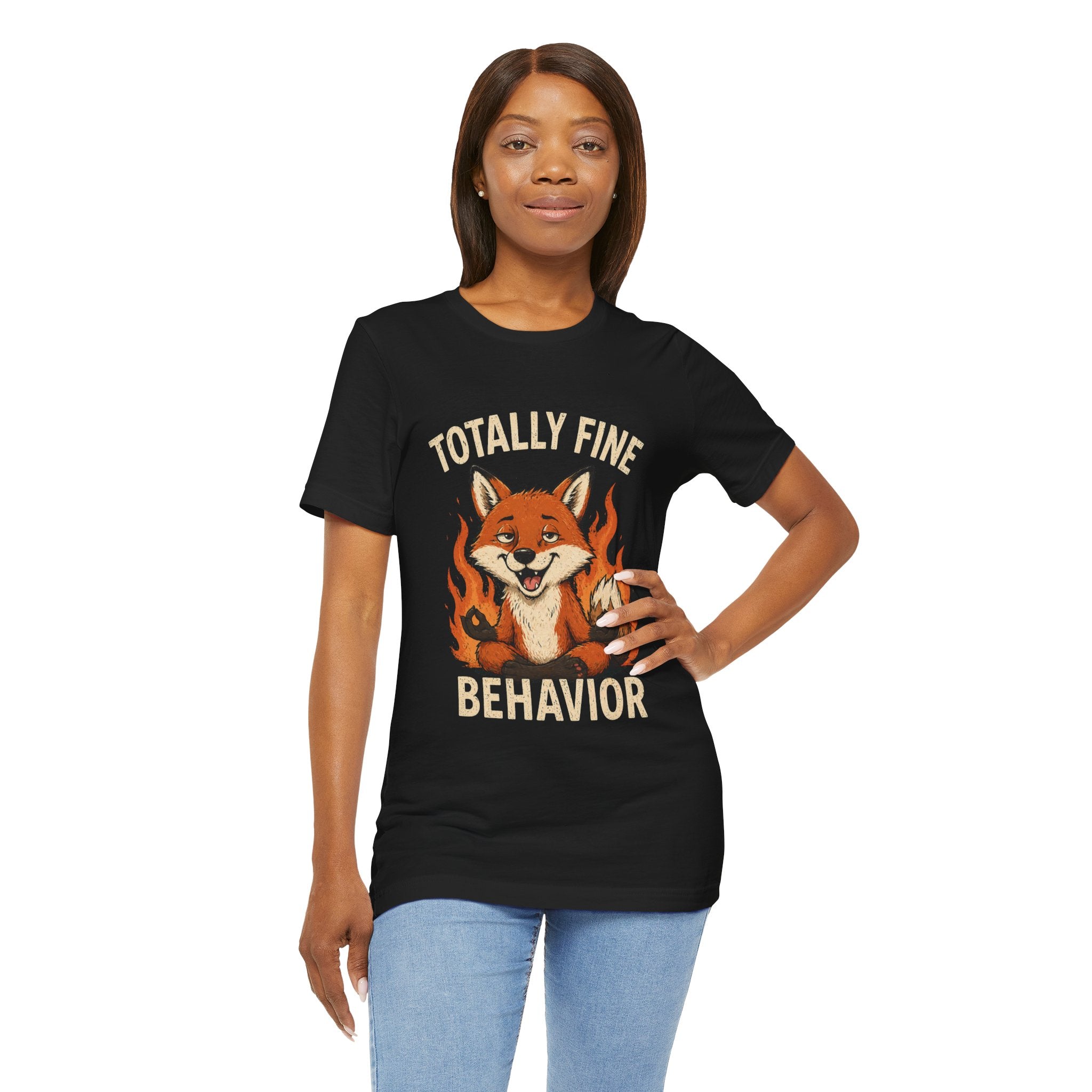 Totally Fine Behavior Fox Tee — Cute Fox Flames Graphic T-Shirt