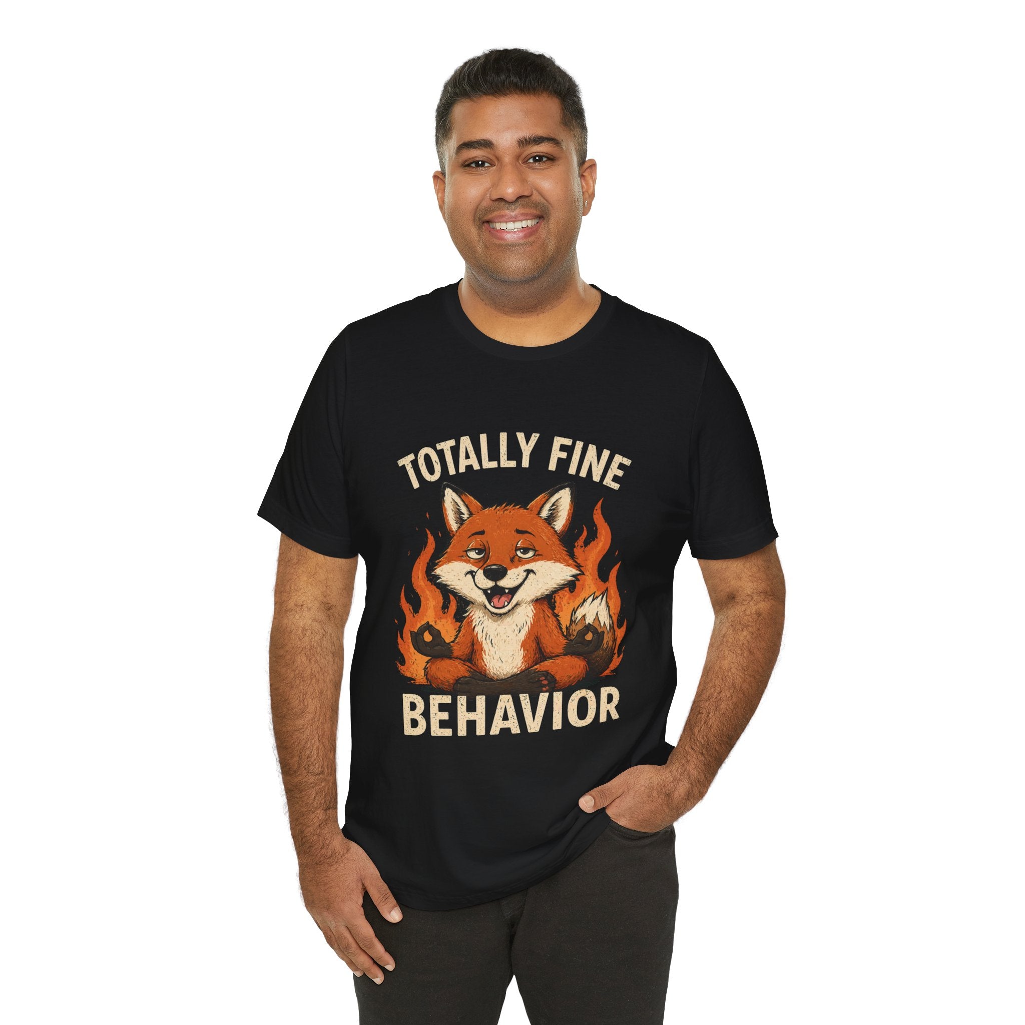 Totally Fine Behavior Fox Tee — Cute Fox Flames Graphic T-Shirt