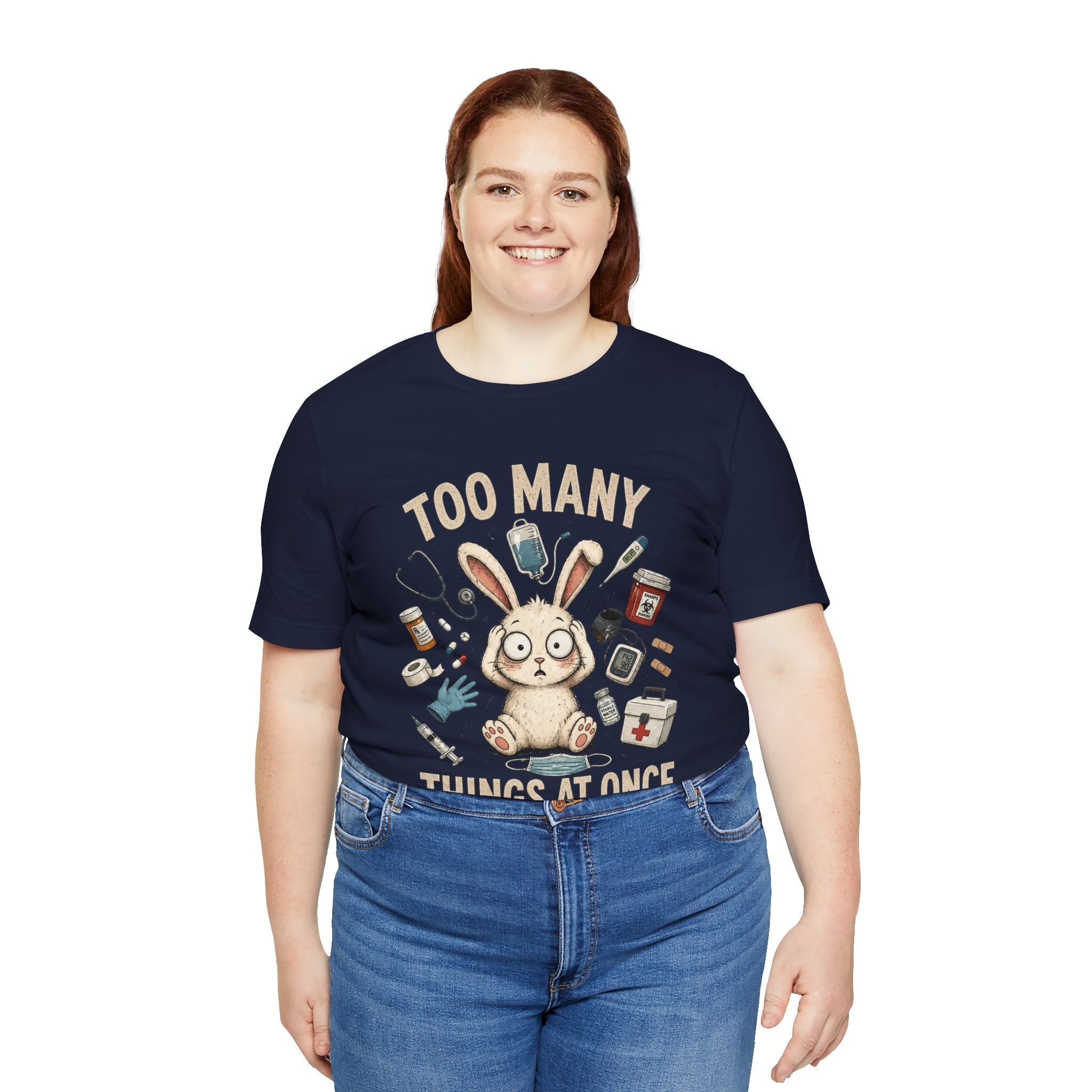 Too Many Things At Once Rabbit Tee — Cute Stress Relief Graphic T-Shirt