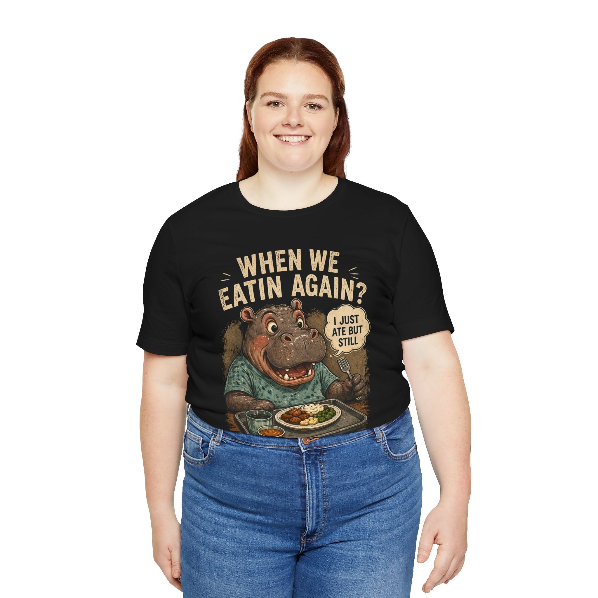 When We Eatin' Again? Hippo Graphic Tee — Funny Food Lover Shirt